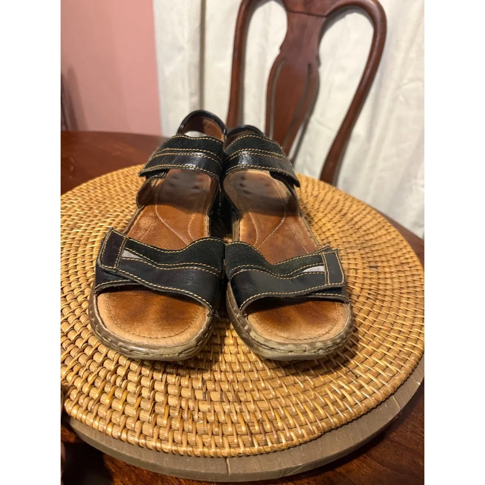 Josef Seibel Womens Black Leather Comfort Walking Sandals Adjustable Straps 39